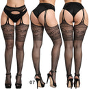 Sexy Solid Striped Elastic High Waist Transparent Stockings Lingerie Garter Fishnet Pantyhose Open Crotch Tights