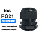 Waterproof Cable Gland 10pcs Cable entry IP68 PG7 for 3-6.5mm PG9 PG11 PG13.5 PG16 PG19/21/ White Black Nylon Plastic Connector
