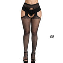 Sexy Solid Striped Elastic High Waist Transparent Stockings Lingerie Garter Fishnet Pantyhose Open Crotch Tights