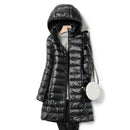 SEDUTMO Winter Womens Down Jackets Long Ultra Light Thin Casual Coat Puffer Jacket Slim Remove Hooded Parka ED1275