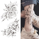 Death Skull Flower Temporary Tattoo For Women Girls Snake Bird Peony Tattoo Sticker Black Fake Blossom Sexy Tatoo Transfer Adult