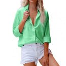 Sexy Fashion Fall Winter Lapel Solid Color Shirts Casual Long Sleeves Loose Cardigan Buttons Long Blouses Elegant Office Shirts