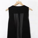 Chiffon Vests Women Holiday Street Solid Black Sweet Thin Summer All-match Fairy Outerwear Sexy Long Draped Open Stitch Vintage