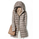 SEDUTMO Winter Womens Down Jackets Long Ultra Light Thin Casual Coat Puffer Jacket Slim Remove Hooded Parka ED1275