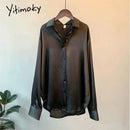 Yitimoky SATIN Long Sleeve Blouse Button Up Shirt Women Summer 2022 New Female Elegant Ladies Tops Korean Fashion Office Lady