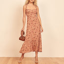 Dresses For Women 2022 Elegant Vintage Floral Dress Frill Sweetheart Neck Sleeveless Strap Tie Ruffle Hem Summer Beach Dress