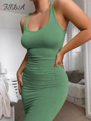 FSDA Square Neck Sleeveless Bodycon Mini Dress Basic Women Summer Black Backless Party Sexy Yellow Clubwear 2020 Dresses