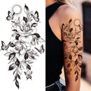 Death Skull Flower Temporary Tattoo For Women Girls Snake Bird Peony Tattoo Sticker Black Fake Blossom Sexy Tatoo Transfer Adult