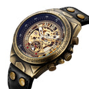 Retro Style Men Automatic Mechanical Watch Skeleton Steampunk Genuine Leather Band Mens Self Winding Wrist Watches Men Reloj