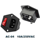 IEC320 C14 Electrical AC Socket 3 pin red LED 250V Rocker Switch 10A fuse female male inlet plug connector 2 pin socket mount