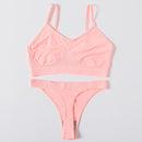 Sexy Women Bra Set Seamless Bra and Pantys Set Sexy Lingerie Set Rib Crop Top Female Brassiere Low Wasit Thong Fitness Underwear