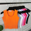 Sexy Women Round Neck Pure Color Crop Tops Patchwork Sleeveless Camisole Tank Tops Fashion Ladies Slim Vest Tee Top T-shirt Hot