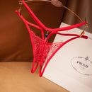 Lace Sexy Thong Ladies Cross Belt Ultra-Thin Hollow Temptation Panties Open File t Pants Eyelash Diamond Cutout Thong Underwear