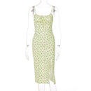 Chicology 2022 Summer Women Dress Small Floral Side Slit Sexy Sling French Slim Light Breathable Sleeveless Festival Dresses