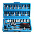 Car Repair Tool 46pcs 1/4-Inch Socket Set Car Repair Tool Ratchet Torque Wrench Combo Tools Kit Auto Repairing Tool Set