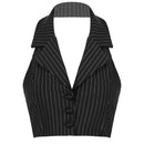 Womens Stripe Vests Elegant OL Waistcoat Suit Vest Halter Neck V-Neck Office Ladies Crop Tops Business Formal Work Wear Mujer