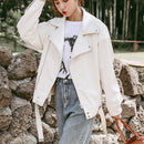 FTLZZ 2022 New Spring Women Pu Leather Motorcycle Jacket Female With Belt Solid Color Jackets Ladys Loose Casual Jacket