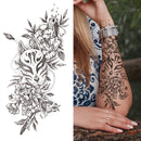 Death Skull Flower Temporary Tattoo For Women Girls Snake Bird Peony Tattoo Sticker Black Fake Blossom Sexy Tatoo Transfer Adult