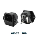 IEC320 C14 Electrical AC Socket 3 pin red LED 250V Rocker Switch 10A fuse female male inlet plug connector 2 pin socket mount