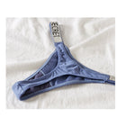 Sexy Rhinestone Thong Low Waist Panties Women Comfort Ice Silk Seamless Lingerie G String Cotton Breathable Intimates Underwear