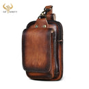 Real Leather men Casual Design Small Waist Bag Cowhide Fashion Hook Bum Bag Waist Belt Pack Cigarette Case 5.5" Phone Pouch 1609