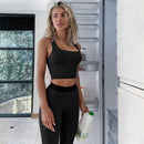 Ribbed Knitted Women 2 Piece Set Gym Crop Tank Top Leggings Set Casual Streetwear Sporty Tracksuit 2021 Summer Active Wear