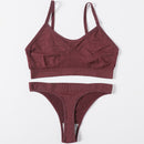 Sexy Women Bra Set Seamless Bra and Pantys Set Sexy Lingerie Set Rib Crop Top Female Brassiere Low Wasit Thong Fitness Underwear