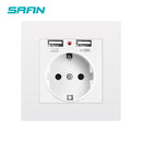 SRAN EU Power socket socket with usb for home,Dual Usb plug 5V 2A PC Panel 86*86mm Usb wall socket Smart LED ON/OFF 16A Outlets