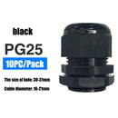 Waterproof Cable Gland 10pcs Cable entry IP68 PG7 for 3-6.5mm PG9 PG11 PG13.5 PG16 PG19/21/ White Black Nylon Plastic Connector