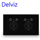 Delviz EU Standard USB socket, Double Outlet,16A Quality power panel AC 110~250V 146mm * 86mm,Double frame Wall USB Power Outlet