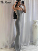 Hugcitar Satin Slip Sleeveless Backless Slim Sexy Maxi Dress 2022 Spring Women Party Y2K Concise Bodycon Elegant Clothing