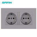 SRAN eu 2gang Power socket,16A electrical plug grounded Hide LED indicator,double Socket with USB, 146*86mm pc panel wall socket