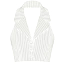 Womens Stripe Vests Elegant OL Waistcoat Suit Vest Halter Neck V-Neck Office Ladies Crop Tops Business Formal Work Wear Mujer