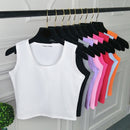 Sexy Women Round Neck Pure Color Crop Tops Patchwork Sleeveless Camisole Tank Tops Fashion Ladies Slim Vest Tee Top T-shirt Hot