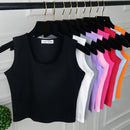 Sexy Women Round Neck Pure Color Crop Tops Patchwork Sleeveless Camisole Tank Tops Fashion Ladies Slim Vest Tee Top T-shirt Hot