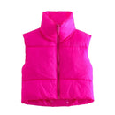 Puffy Vest Women Zip Up Stand Collar Sleeveless Lightweight Padded Cropped Puffer Quilted Vest Winter Warm Coat Jacket 2022 New