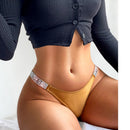 Sexy Rhinestone Thong Low Waist Panties Women Comfort Ice Silk Seamless Lingerie G String Cotton Breathable Intimates Underwear