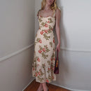 Dresses For Women 2022 Elegant Vintage Floral Dress Frill Sweetheart Neck Sleeveless Strap Tie Ruffle Hem Summer Beach Dress