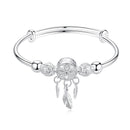 Adjustable Silver Color Dreamcatcher Tassel Feather Round Bead Charm Bracelet &Bangle For Women Elegant Jewelry sl209