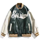 American retro letter embroidery leather jackets coats women&