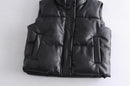 Black Stand Collar Vests Women Fashion Zipper PU Leather Coats Women Elegant Autumn Winter Short Vests Female Ladies