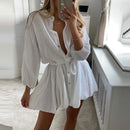 High Fashion Elegant Commuting V-neck Dress Sexy Sweet Solid Color Ruffle Dress Office Ladies Elegant Straight Long Sleeve Dress