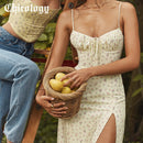 Chicology 2022 Summer Women Dress Small Floral Side Slit Sexy Sling French Slim Light Breathable Sleeveless Festival Dresses
