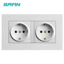 SRAN eu 2gang Power socket,16A electrical plug grounded Hide LED indicator,double Socket with USB, 146*86mm pc panel wall socket