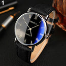 Men Watch Roman Numerals Blu-Ray Faux Leather Band Quartz Analog Business WristWatch