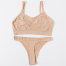 Sexy Women Bra Set Seamless Bra and Pantys Set Sexy Lingerie Set Rib Crop Top Female Brassiere Low Wasit Thong Fitness Underwear
