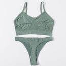 Sexy Women Bra Set Seamless Bra and Pantys Set Sexy Lingerie Set Rib Crop Top Female Brassiere Low Wasit Thong Fitness Underwear