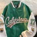 American retro letter embroidery leather jackets coats women&