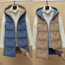 2021 Autumn Winter Two Sides Wear Long Vest Warm Hooded Waistcoat Women Coat Thicken Cotton Padded Female Sleeveless Jacket New