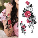 Death Skull Flower Temporary Tattoo For Women Girls Snake Bird Peony Tattoo Sticker Black Fake Blossom Sexy Tatoo Transfer Adult